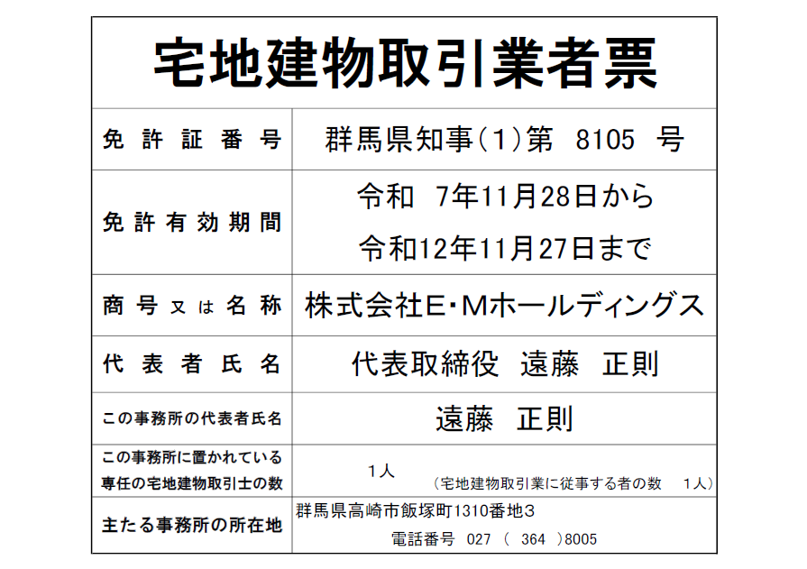 宅地建物取引業者票