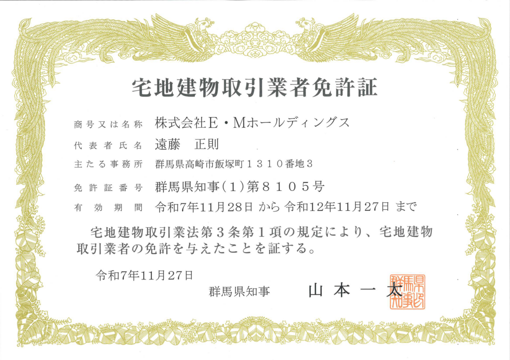 宅地建物取引業者免許証
